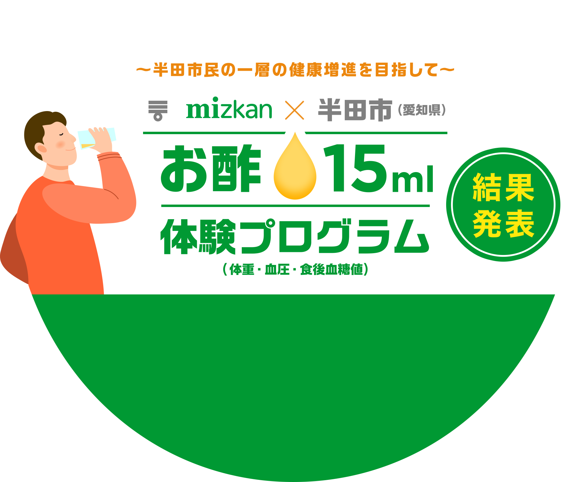 〜半田市民の一層の健康増進を目指して〜 mizkan×半田市（愛知県） お酢15ml体験プロフラム（体重・血圧・食後血糖値） 結果発表