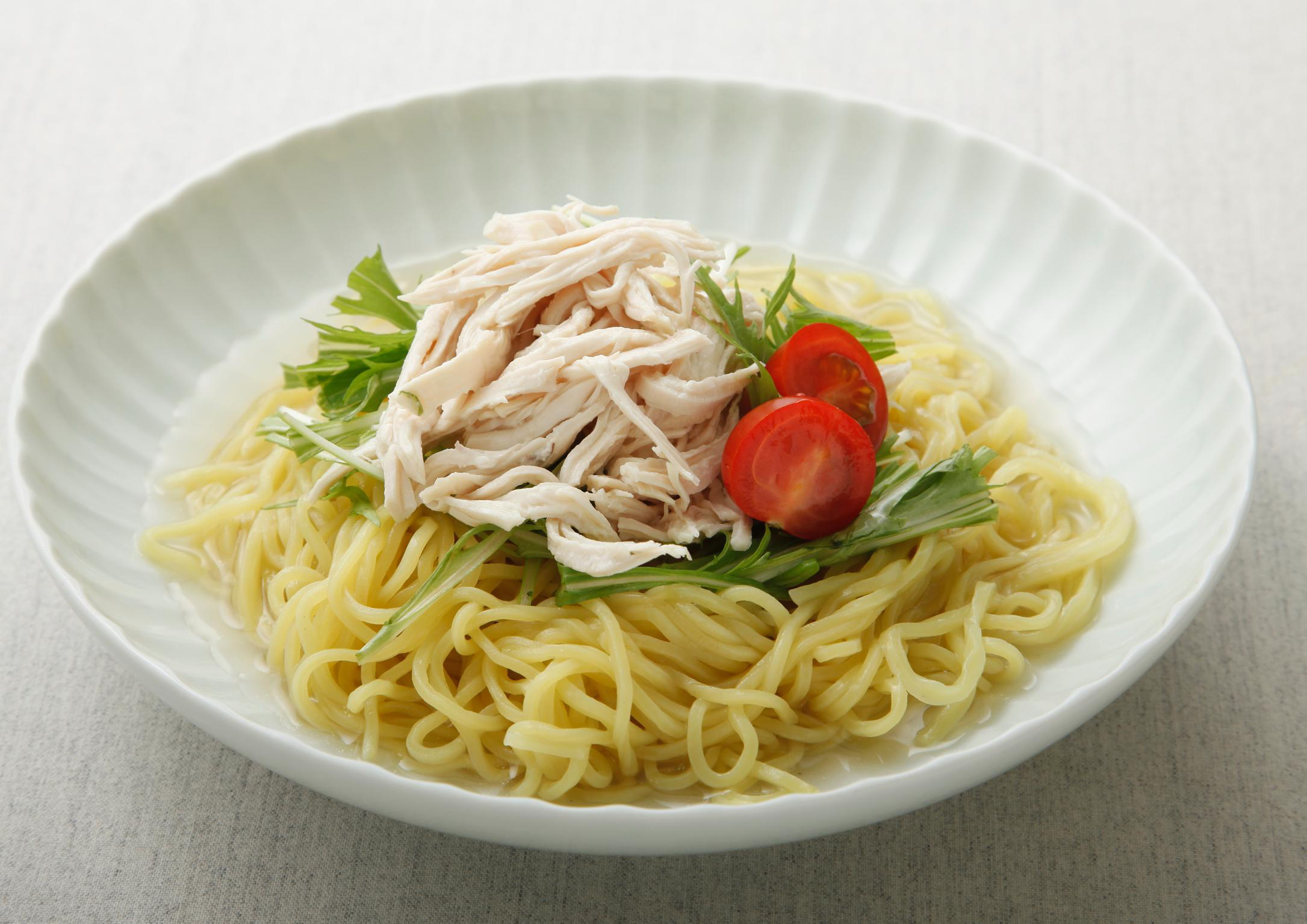 蒸し鶏と水菜のゆず塩冷やし麺