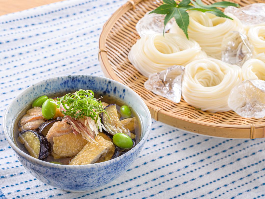 なすと鶏肉のつけそうめんのレシピ・作り方