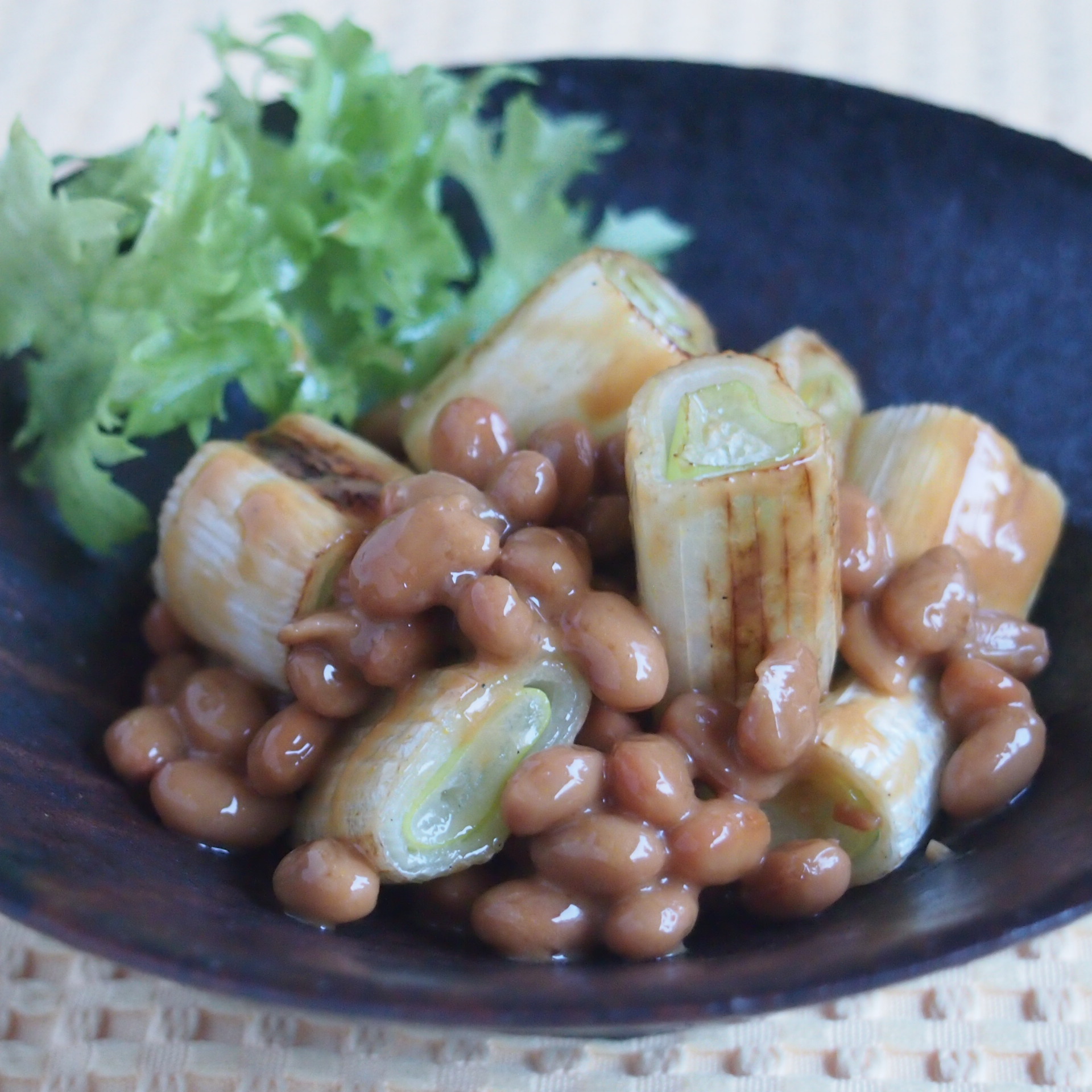 納豆と焼きねぎのあえ物