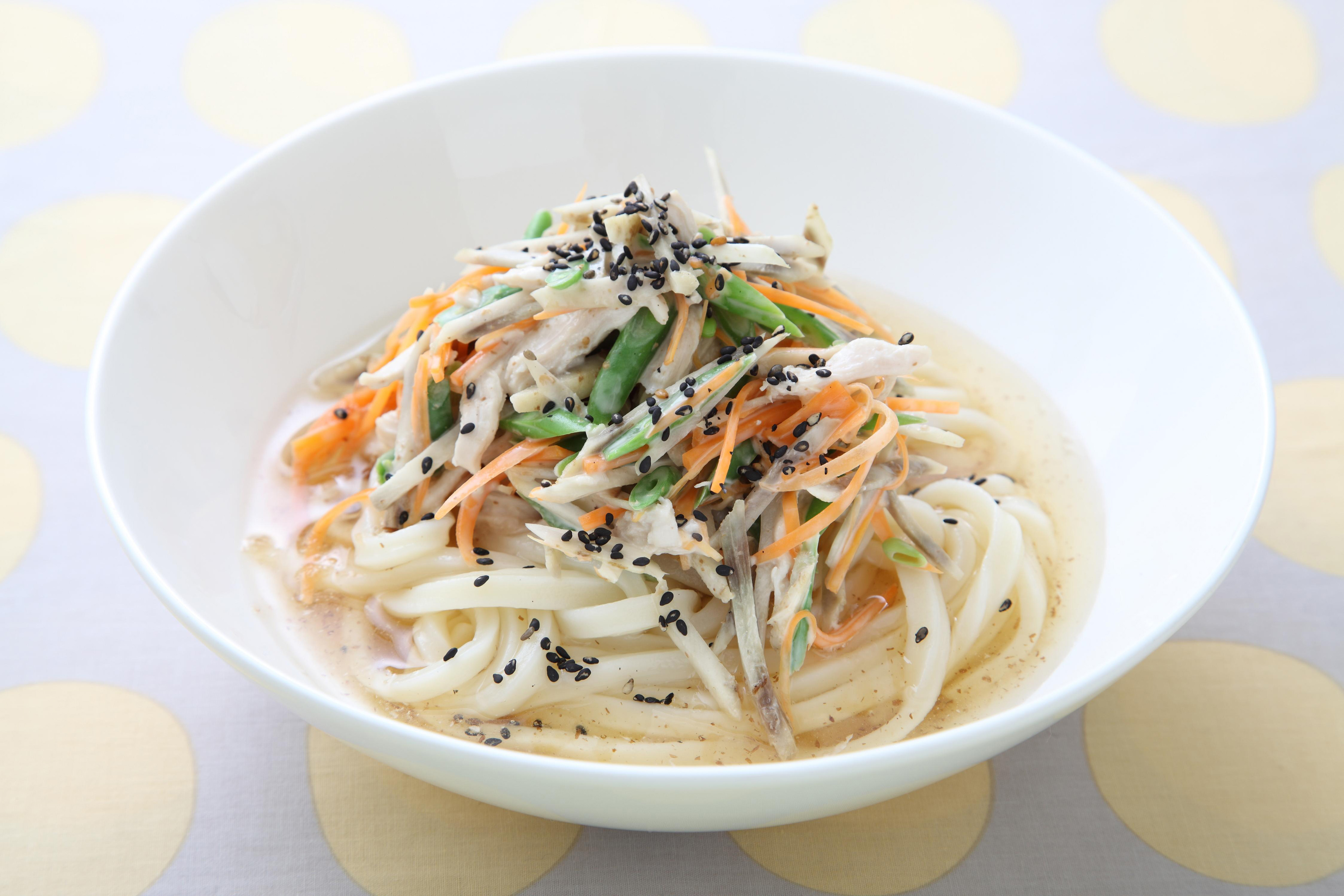 細切りゆで野菜のごま豆乳冷やしうどんのレシピ 作り方 レシピ ミツカン業務用商品 メニューサイト