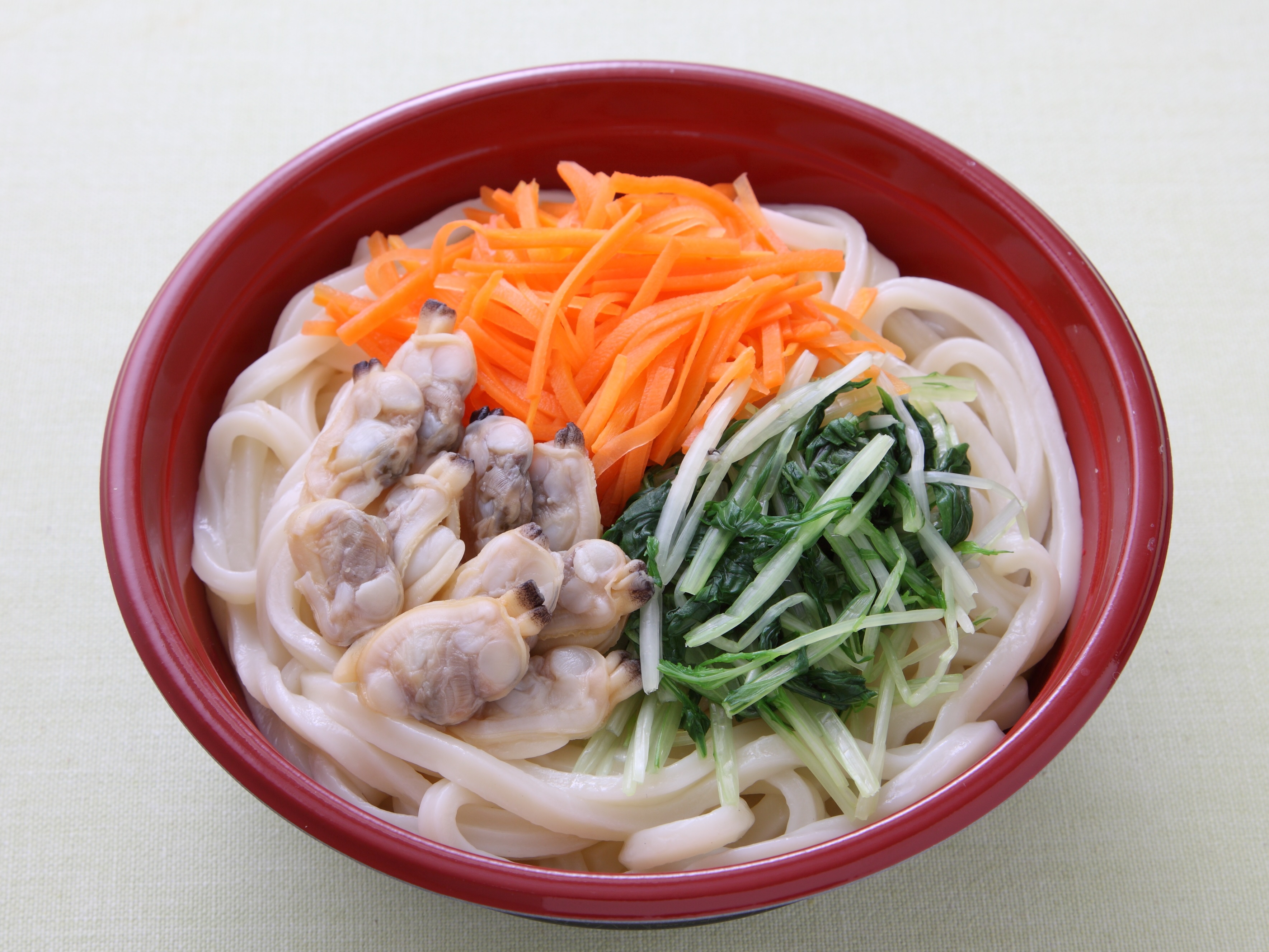 シャキシャキ水菜のゆず塩あさりうどん（レンジアップ）