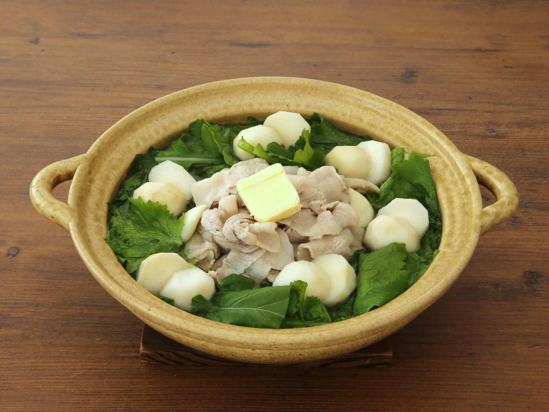 にんにくバターのやみつき京はたけ菜鍋のレシピ・作り方