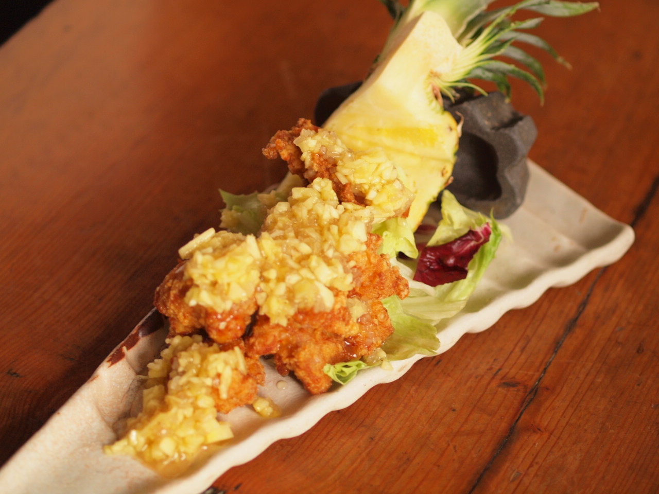 から揚げ　たまねぎとパインの刻みソース