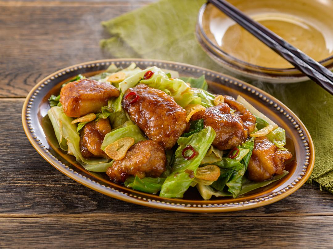 鶏肉とキャベツの和風ペペロンチーノ炒め