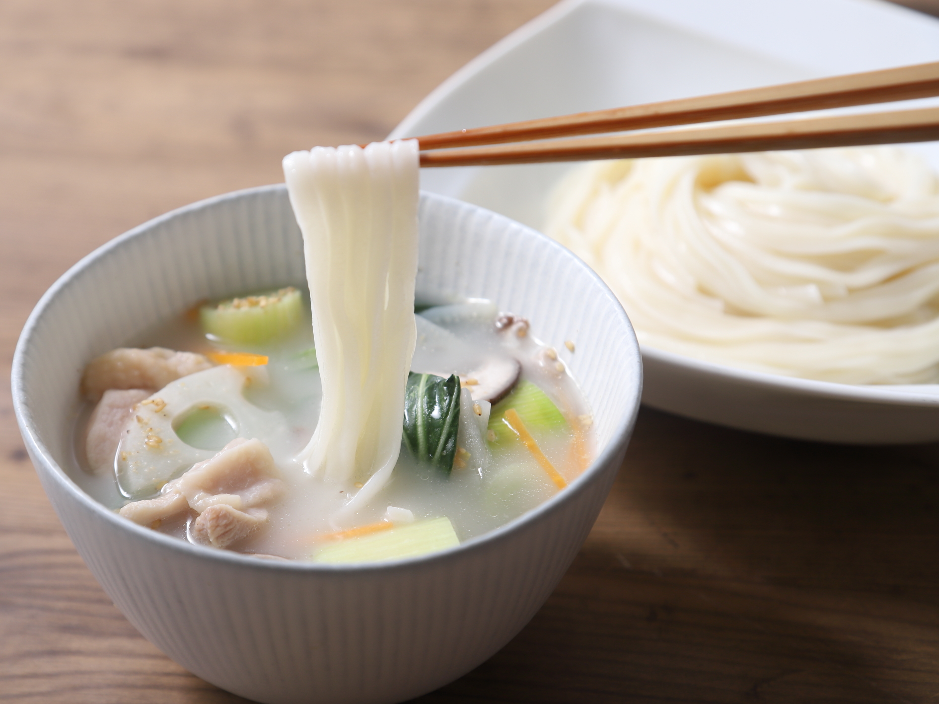 鶏野菜煮込みつけうどん