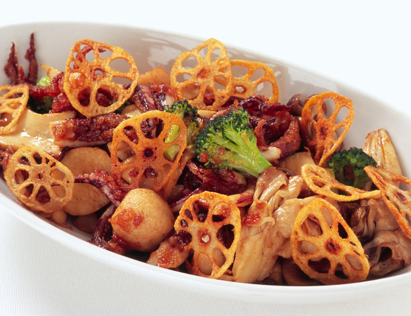 げそ唐と揚げさといものぽん酢バター炒め