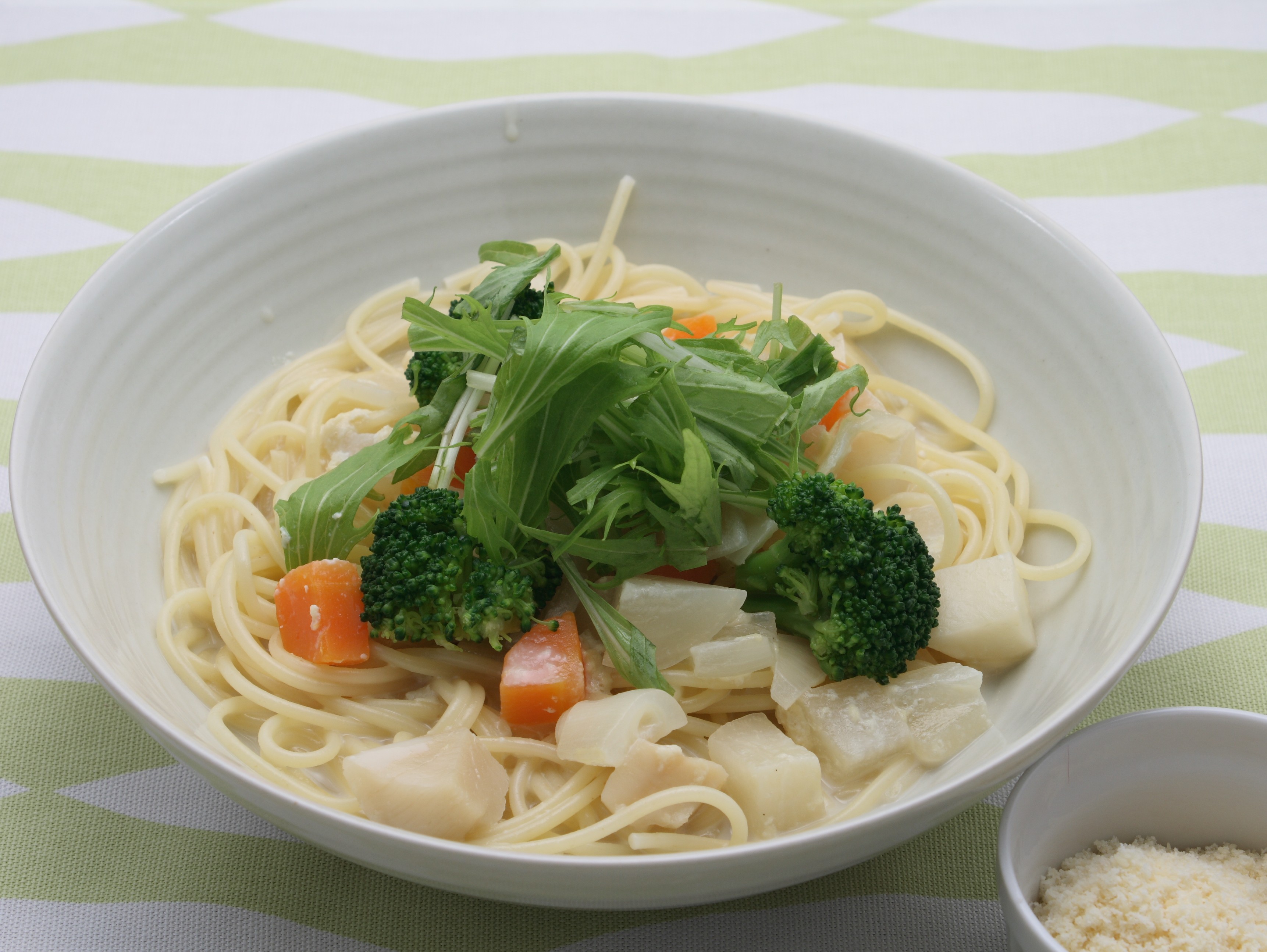 ほたてと冬野菜の豆乳スープパスタのレシピ 作り方 レシピ ミツカン業務用商品 メニューサイト