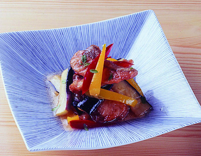 鮭と茄子の揚げ漬けあえ