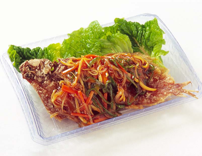 カレイの姿揚げ 黒酢野菜あんかけソース