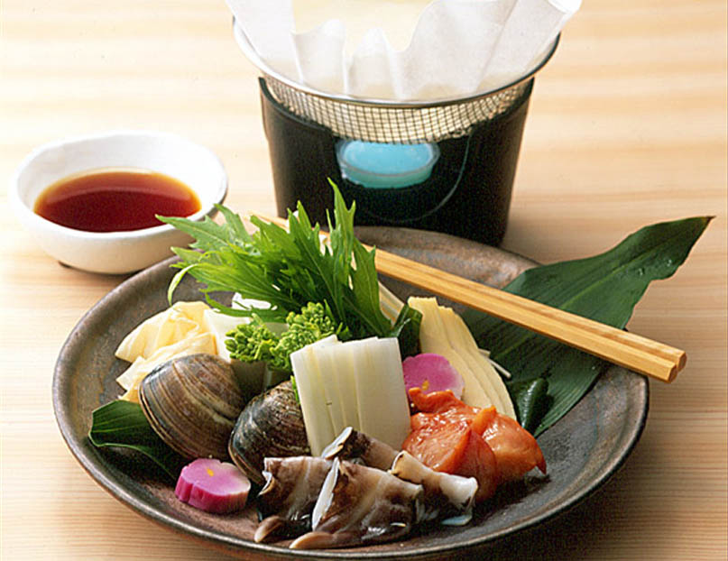 春の貝と春野菜のしゃぶしゃぶ