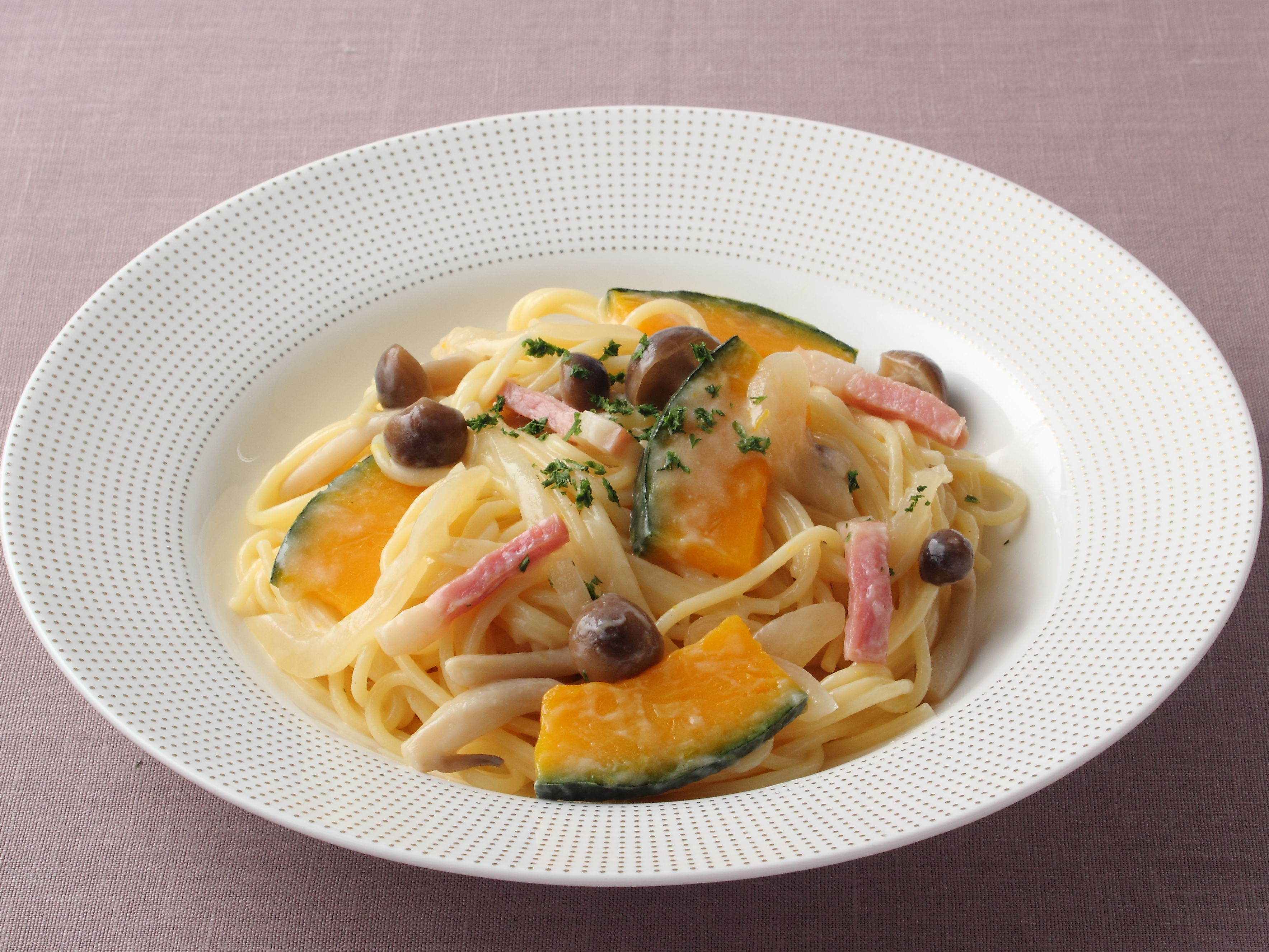 かぼちゃときのこのパスタ