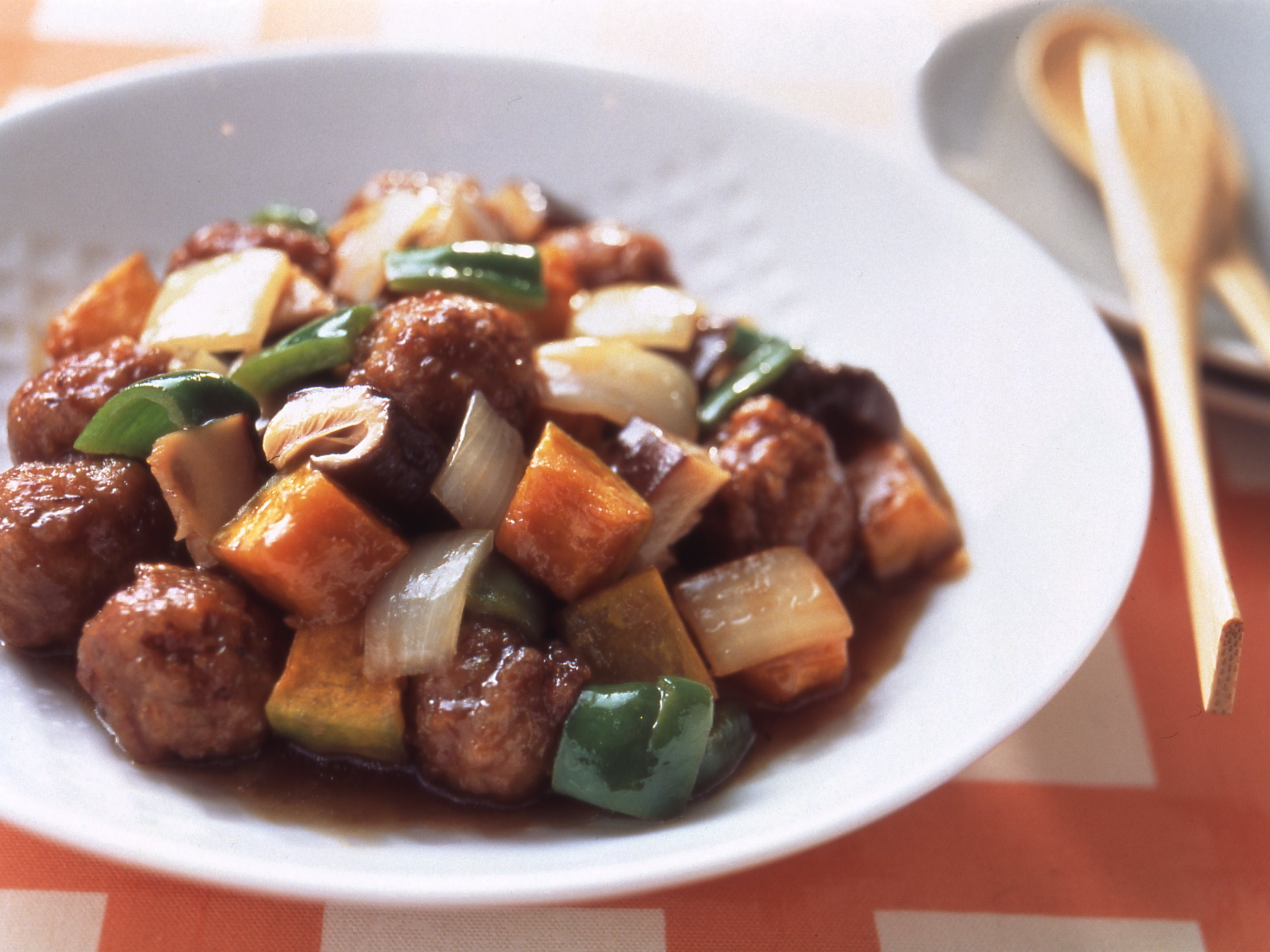 肉団子とかぼちゃの酢豚風のレシピ 作り方 レシピ ミツカン業務用商品 メニューサイト