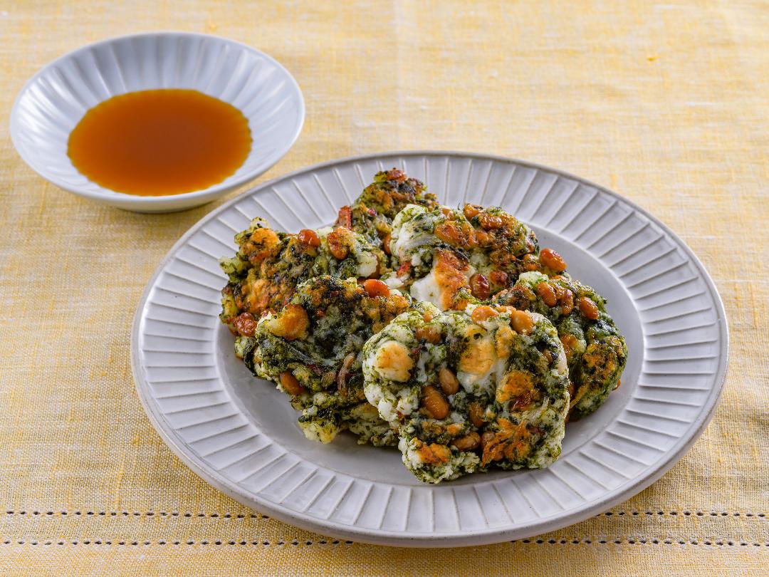 「金のつぶ　たれだけたっぷり！たまご醤油たれ」につけて楽しむ！はんぺん納豆の青のり焼き
