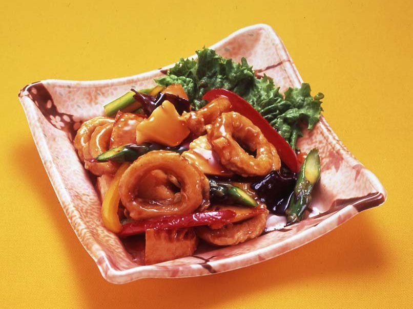 いかと揚げたけのこの甘辛炒め