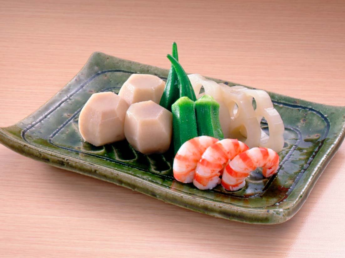 車えびと野菜の炊き合わせ