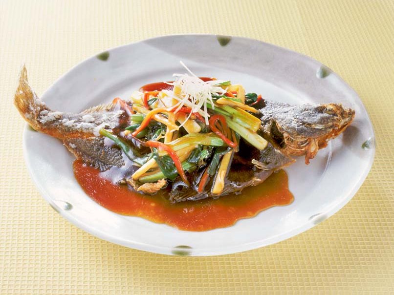 かれいのわけぎ黒酢あんかけ