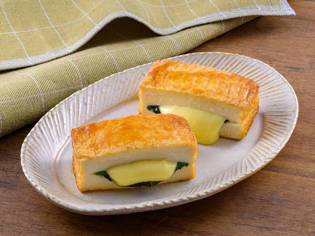 「金のつぶ　たれだけたっぷり！たまご醤油たれ」がたまらない！厚揚げチーズサンド