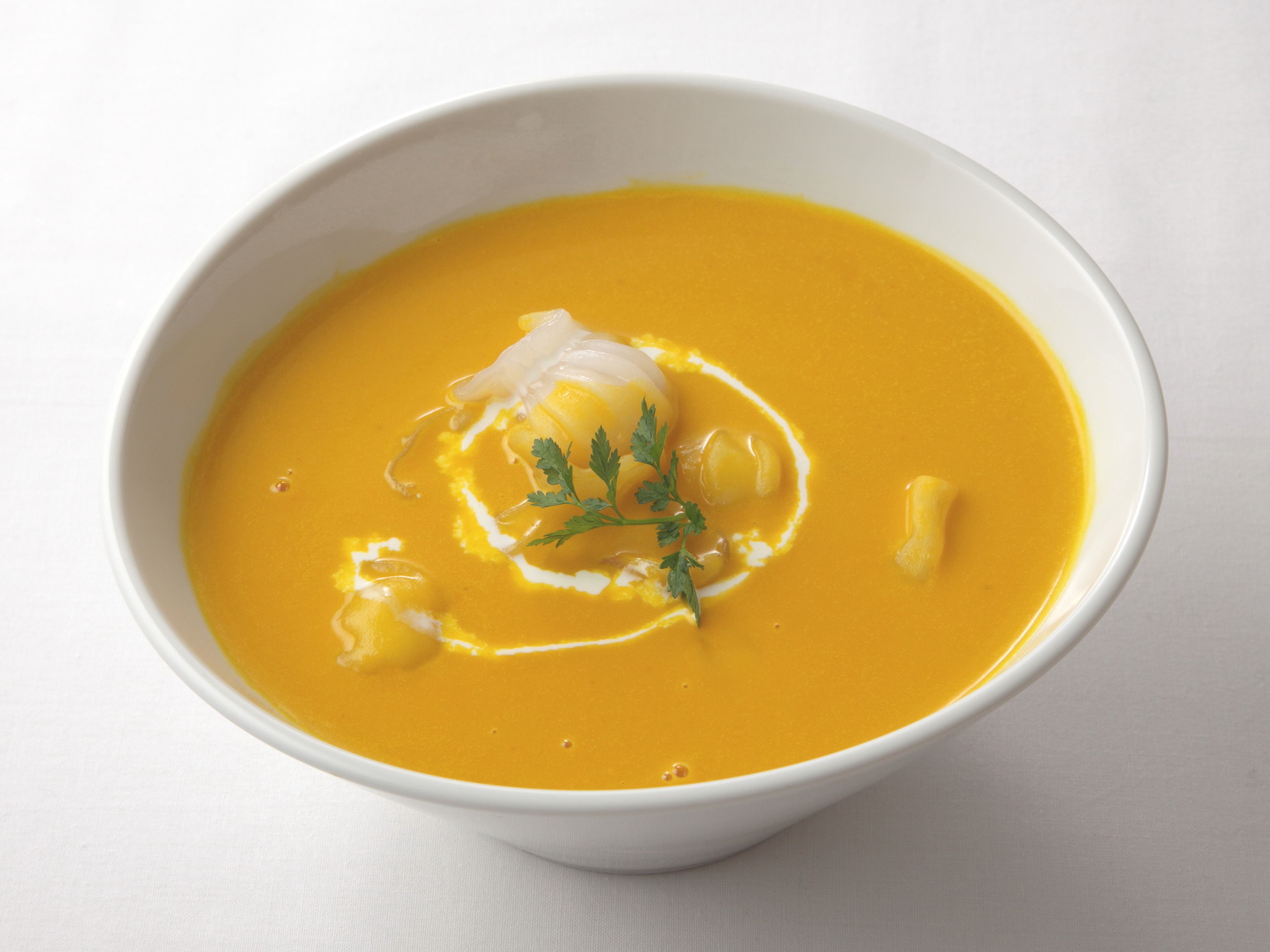 かぼちゃの和風ポタージュえびニョッキ風