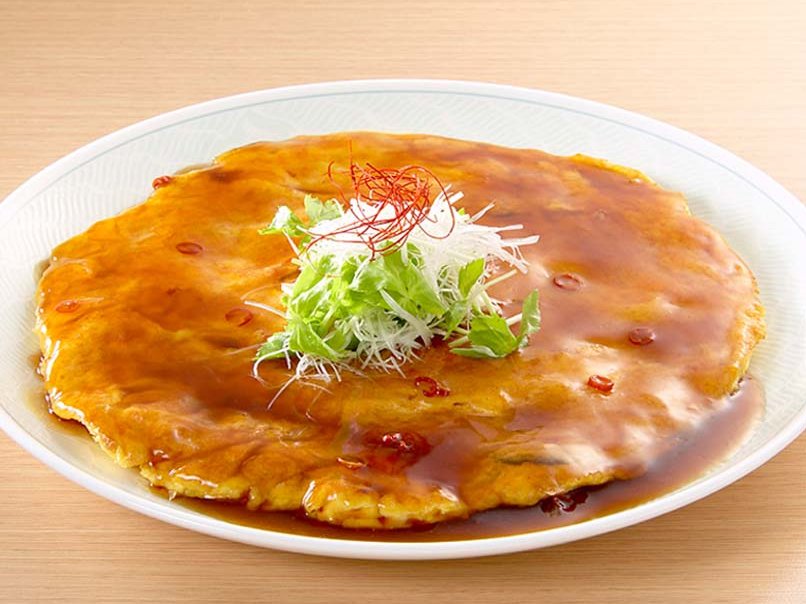 かに玉のピリッと「味ぽん」あんかけ