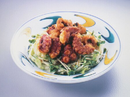 たこのから揚げと野菜ののっけもり