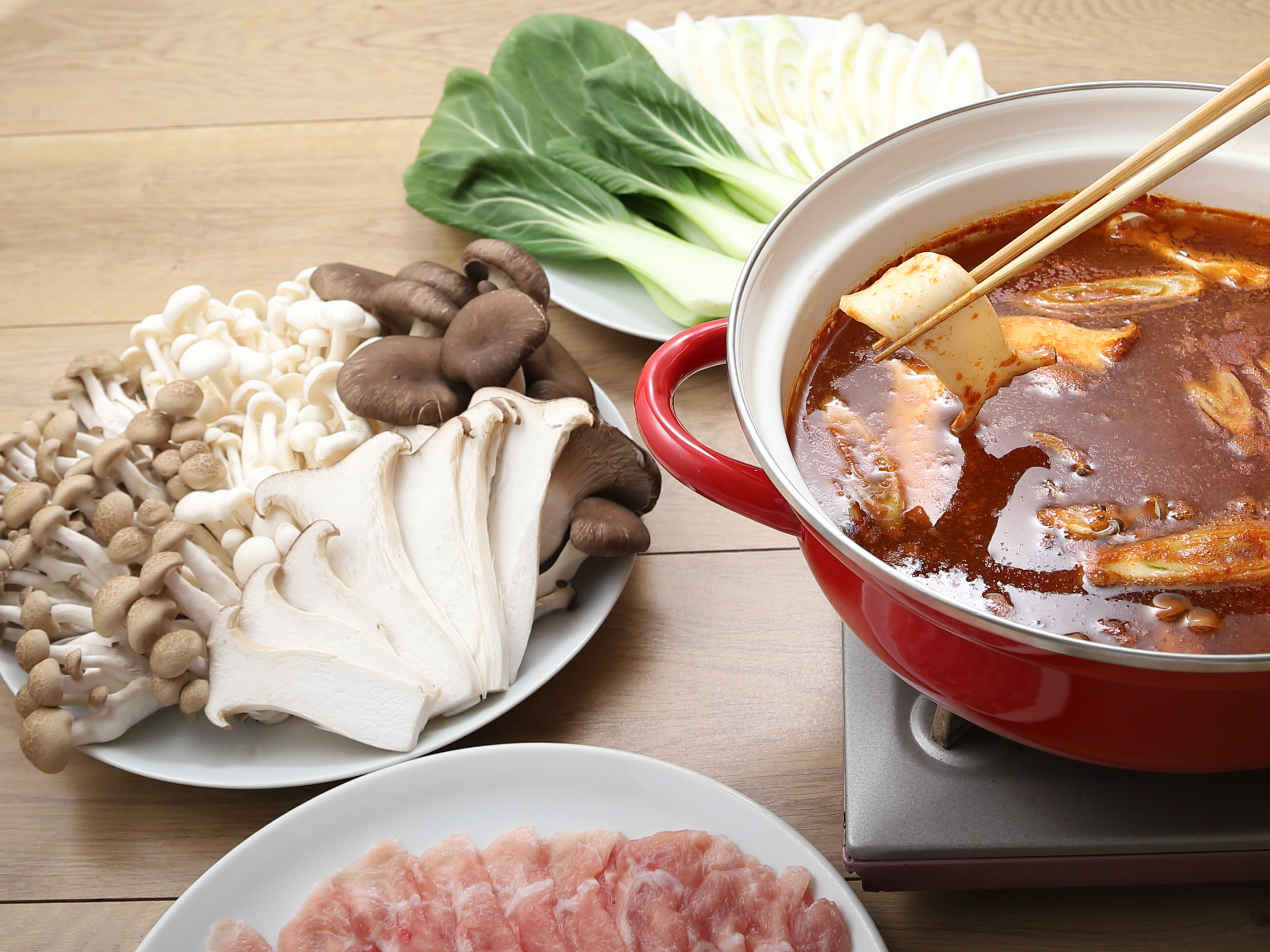きのこを食べるキムチ味つけしゃぶのレシピ・作り方