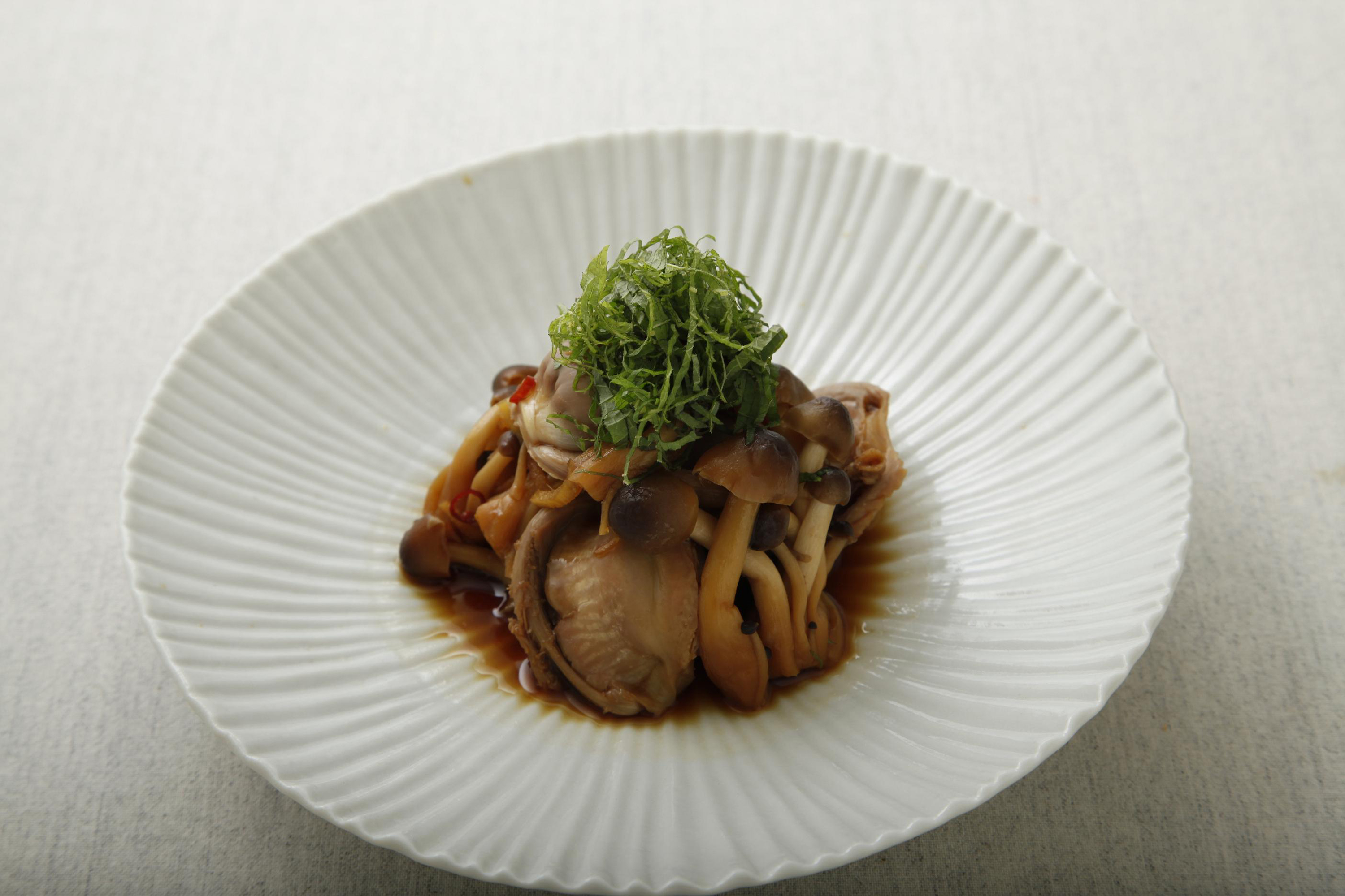 砂肝としめじのつゆぽん酢煮