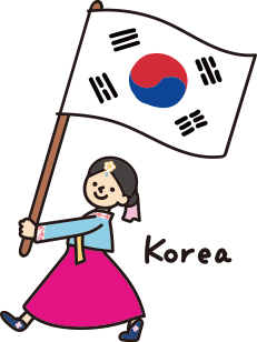 韓国の旗を持った女性