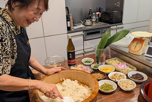 黒酒をご飯に混ぜる