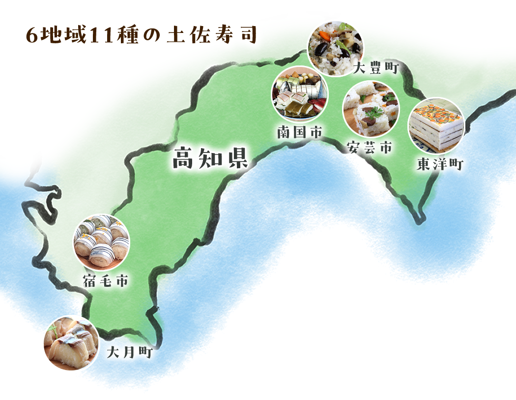 6地域11種の土佐寿司