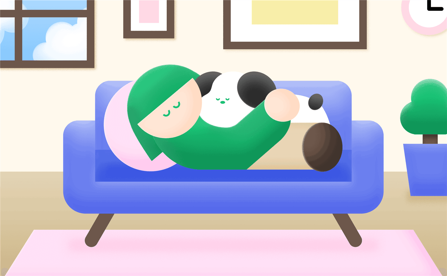 ソファでくつろぐスタッフとわんちゃん